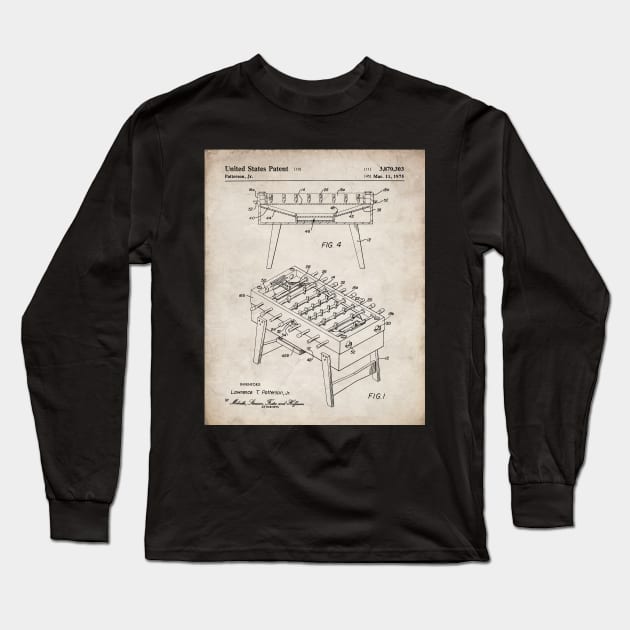 Foosball Table Patent - Foosball Player Game Room Art - Antique Long Sleeve T-Shirt by patentpress